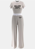 Casual Street Ribbed Contrast Color Round Neck Short Sleeve Pants Two-Piece Set