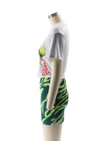 Slim Fit Sexy Fashion Short Sleeve T-shirt Hip Skirt Printed Two-Piece Set