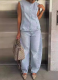Blue Fashion Casual Stretch Denim Vest Two Piece Set