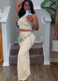 Summer Sleeveless Printed Wide-Leg Trousers Two-Piece Suit