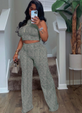 Summer Sleeveless Printed Wide-Leg Trousers Two-Piece Suit