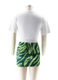 Slim Fit Sexy Fashion Short Sleeve T-shirt Hip Skirt Printed Two-Piece Set