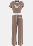 Casual Street Ribbed Contrast Color Round Neck Short Sleeve Pants Two-Piece Set