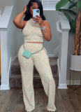 Summer Sleeveless Printed Wide-Leg Trousers Two-Piece Suit