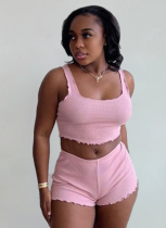 Solid Color Sports Sleeveless Vest Shorts Two-Piece Set