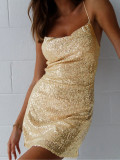 Sexy Suspender Backless Sequin Dress