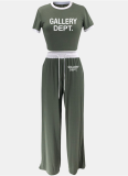 Casual Street Ribbed Contrast Color Round Neck Short Sleeve Pants Two-Piece Set
