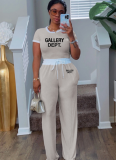 Casual Street Ribbed Contrast Color Round Neck Short Sleeve Pants Two-Piece Set