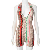 V-Neck Sexy Printed Halterneck Jumpsuit