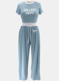 Casual Street Ribbed Contrast Color Round Neck Short Sleeve Pants Two-Piece Set