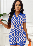 Summer Lapel Striped Short Sleeve Jumpsuit