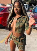 Camouflage Irregular Sexy Short Skirt Two-Piece Suit