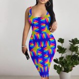 Sexy Square Neck Print Bodycon Dress