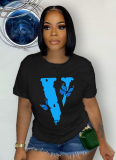Large Size Printed Round Neck Short Sleeve T-Shirt