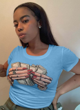 Casual US Dollar Printed Round Neck T-Shirt