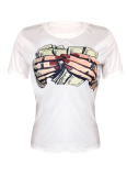 Casual US Dollar Printed Round Neck T-Shirt