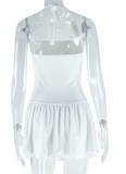 White Sexy Halterneck Sleeveless Backless Pleated Temperament Dress