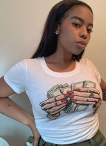 Casual US Dollar Printed Round Neck T-Shirt