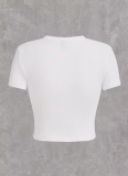 White Round Neck Printed Navel-Baring Short-Sleeved T-Shirt