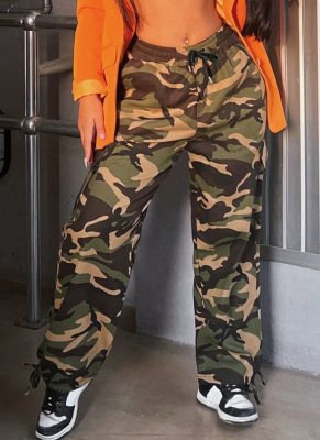 Casual High Waist Vintage Camouflage Overalls