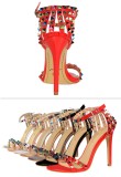 Stylish Stiletto Open Toe One-piece Sandals With Colorful Rivets