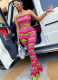 Contrast Rainbow Pattern Fashionable Tube Top Trousers Two-Piece Set