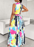 Summer Printed Sleeveless Top Long Skirt Two-Piece Set