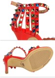 Stylish Stiletto Open Toe One-piece Sandals With Colorful Rivets