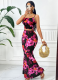 Purple Fashion Printed Suspender Sexy Long Skirt Two-Piece Set