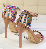 Stylish Stiletto Open Toe One-piece Sandals With Colorful Rivets