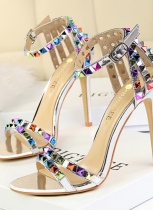 Stylish Stiletto Open Toe One-piece Sandals With Colorful Rivets