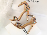 Stylish Stiletto Open Toe One-piece Sandals With Colorful Rivets