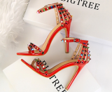 Stylish Stiletto Open Toe One-piece Sandals With Colorful Rivets