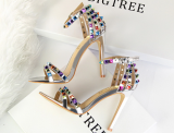 Stylish Stiletto Open Toe One-piece Sandals With Colorful Rivets