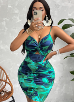 Sexy Print Twist-Knot Suspender Fitted Dress