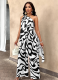 Printed One-Shoulder Top And Wide-Leg Pants Two-Piece Set