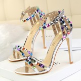 Stylish Stiletto Open Toe One-piece Sandals With Colorful Rivets
