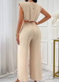 Solid Color Casual Sleeveless Top Wide Leg Pants Two Piece Set