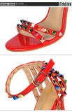 Stylish Stiletto Open Toe One-piece Sandals With Colorful Rivets