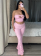 Mesh Lace Hollow Chest Wrap Top Flared Trousers Two-Piece Set