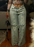 Summer Washed Tassel Button Fashion Straight Jeans