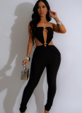 Fashion Women's Solid Color Sleeveless Tube Top Hollow Jumpsuit