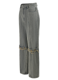 Summer Washed Tassel Button Fashion Straight Jeans