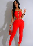 Fashion Women's Solid Color Sleeveless Tube Top Hollow Jumpsuit
