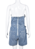 Sexy Hollow Hole Zipper Chest Wrapped Denim Jumpsuit