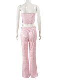 Mesh Lace Hollow Chest Wrap Top Flared Trousers Two-Piece Set
