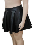 Black Sexy Solid Color PU Leather Large Size Women's Skirt
