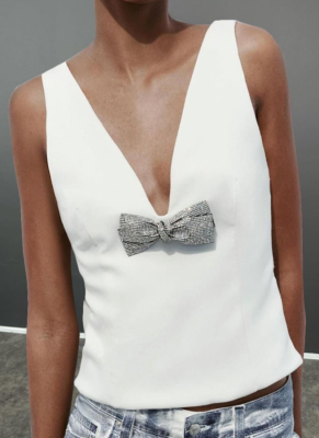 Hot Brick Bow Sexy Deep V-Neck Sleeveless Vest Top
