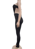 Fashion Women's Solid Color Sleeveless Tube Top Hollow Jumpsuit