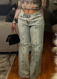 Summer Washed Tassel Button Fashion Straight Jeans